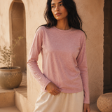 QADIM washed pink long sleeve tee front view, relaxed fit