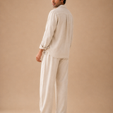 Back view of ATHAR Linen Relaxed Fit shirt in Beige | منظر خلفي لقميص أثر الكتان الفضفاض باللون البيج