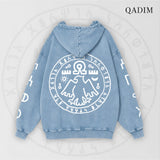 QADIM 7 Eagles washed hoodie in washed baby blue, eagle seal back print | هودي ٧ نسور مغسول بيبي بلو من ورا