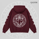 QADIM 7 Eagles relaxed hoodie in burgundy, eagle seal back print | هودي ٧ نسور ريلاكس نبيتي من ورا