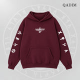 QADIM 7 Eagles relaxed hoodie in burgundy, front emblem | هودي ٧ نسور ريلاكس نبيتي من قدّام