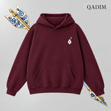 QADIM Sahm relaxed hoodie in burgundy, front emblem | هودي سهم ريلاكس نبيتي من قدّام