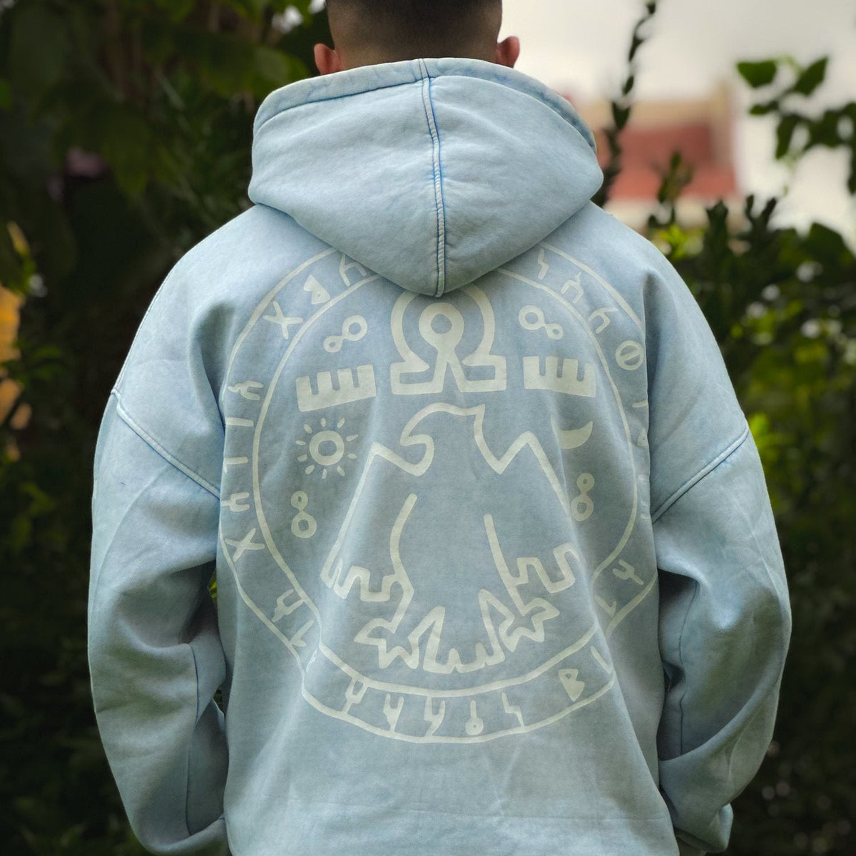 QADIM 7 Eagles washed hoodie in baby blue, eagle seal back print | هودي ٧ نسور مغسول بيبي بلو من ورا