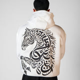QADIM Asil relaxed hoodie in white, Arabic calligraphy horse on the back | هودي الأصيل ريلاكس أبيض، حصان بالخط العربي على الضهر