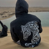 QADIM Asil washed hoodie in black, back print by the sea — @beta.mb.stunts | ضهر أصيل الأسود على البحر