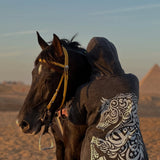 QADIM Asil washed hoodie in black with an Arabian horse at the Giza pyramids — @atharelsherbiny | أصيل أسود عند الأهرامات