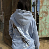 QADIM Jambiya washed hoodie in baby blue, back print, desert | ضهر هودي جنبية البيبي بلو في الصحرا