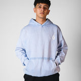 QADIM Sahm washed hoodie in baby blue, front, male model | هودي سهم مغسول بيبي بلو من قدّام