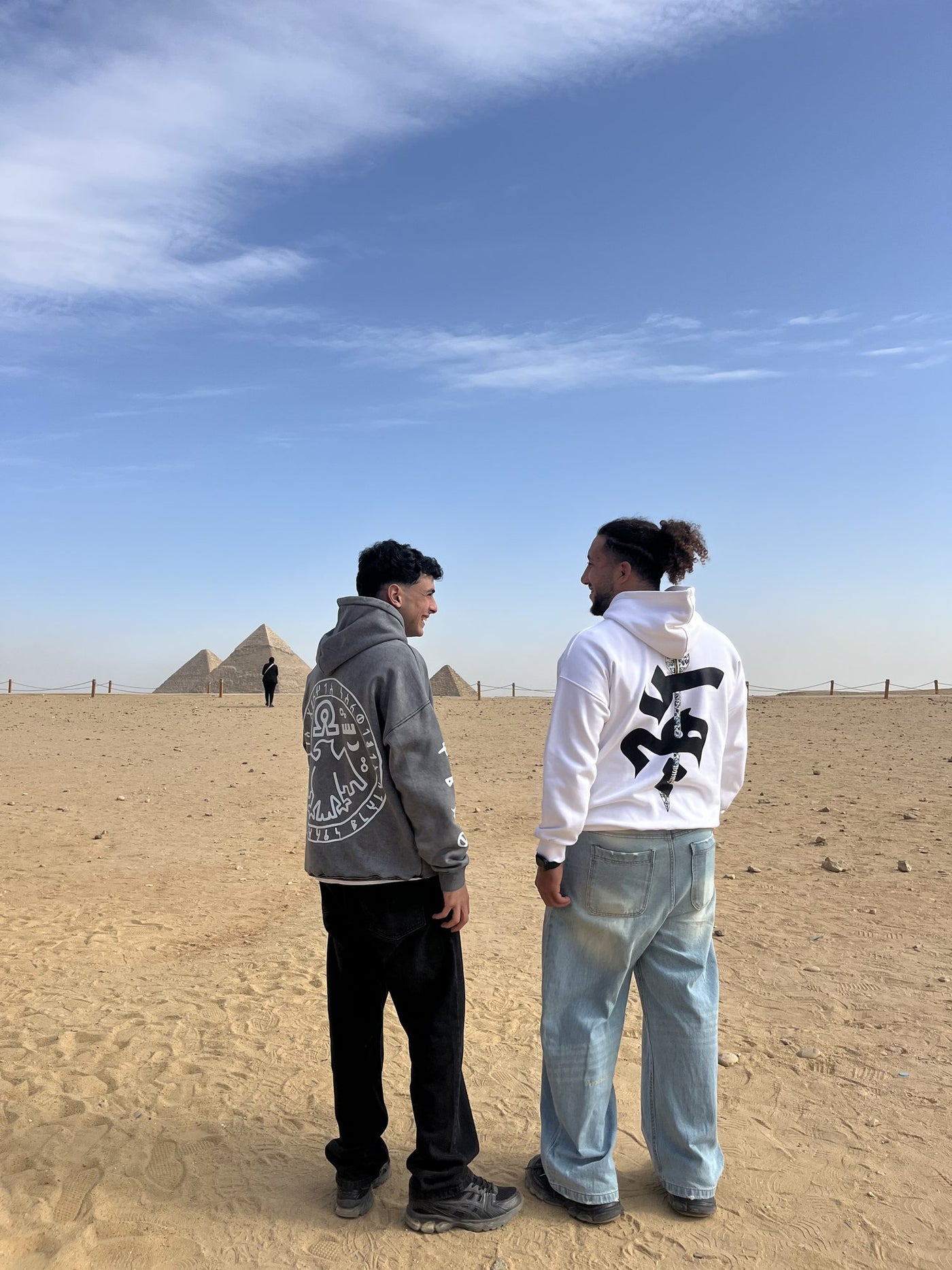 QADIM hoodies at the Giza pyramids